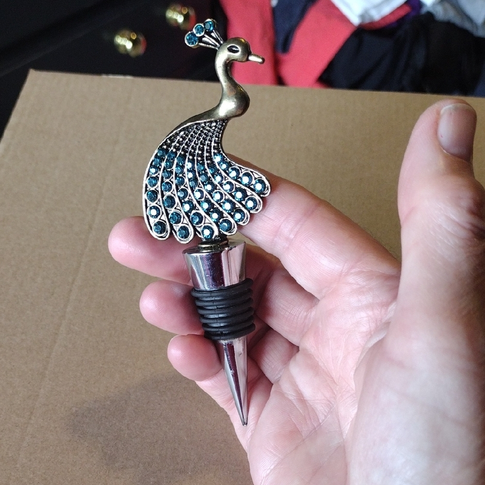 Peacock Wine Bottle Stopper with Blue Accents